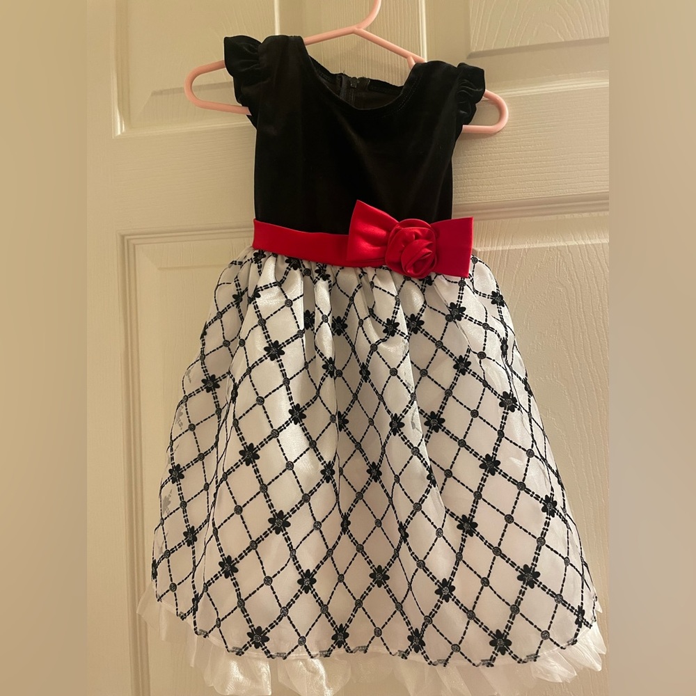 Bonnie Baby girls black, white, red velvet and organza holiday dress 24 months